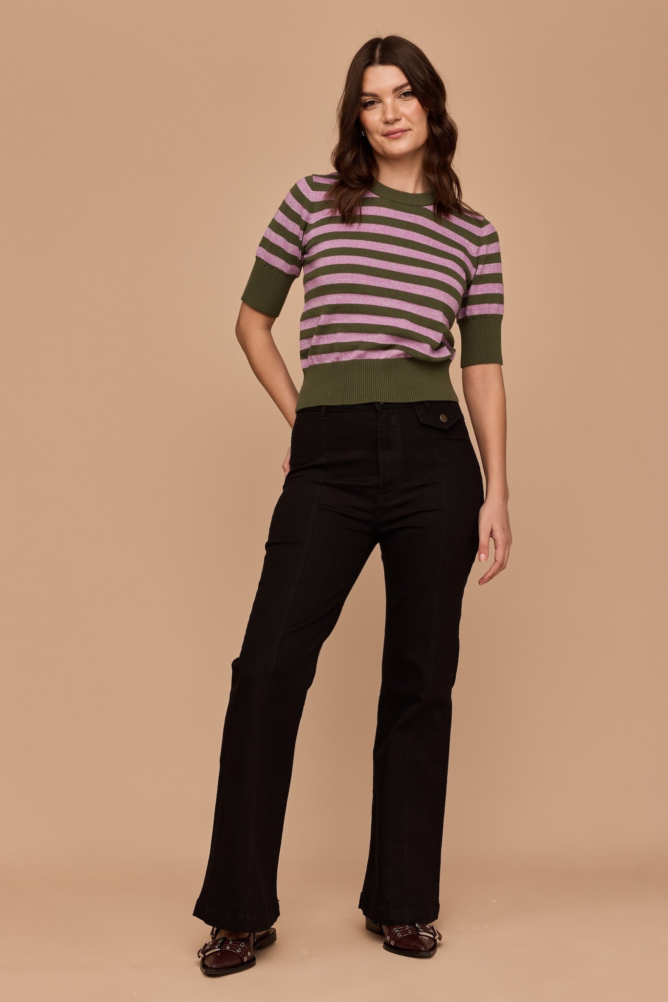WHOLESALE - GREEN and Disco Lilac Stripe Knit