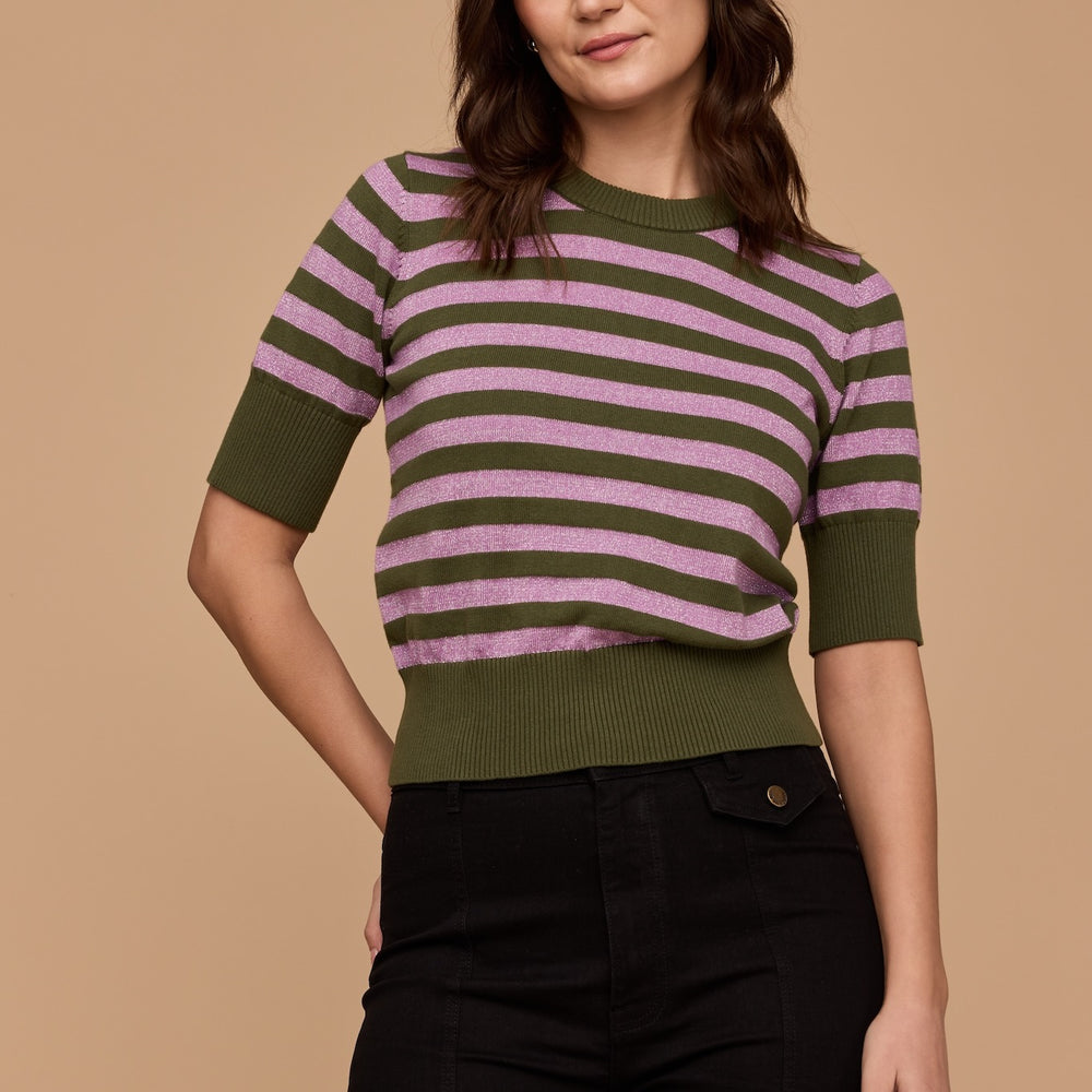 GREEN and DISCO LILAC Stripe Knit