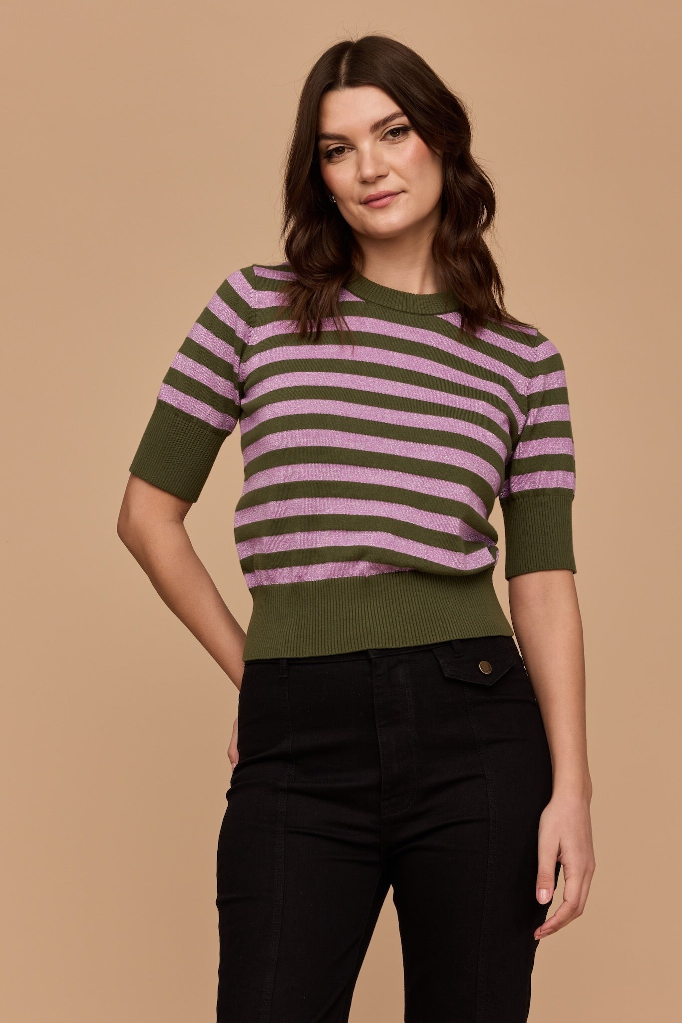GREEN and DISCO LILAC Stripe Knit