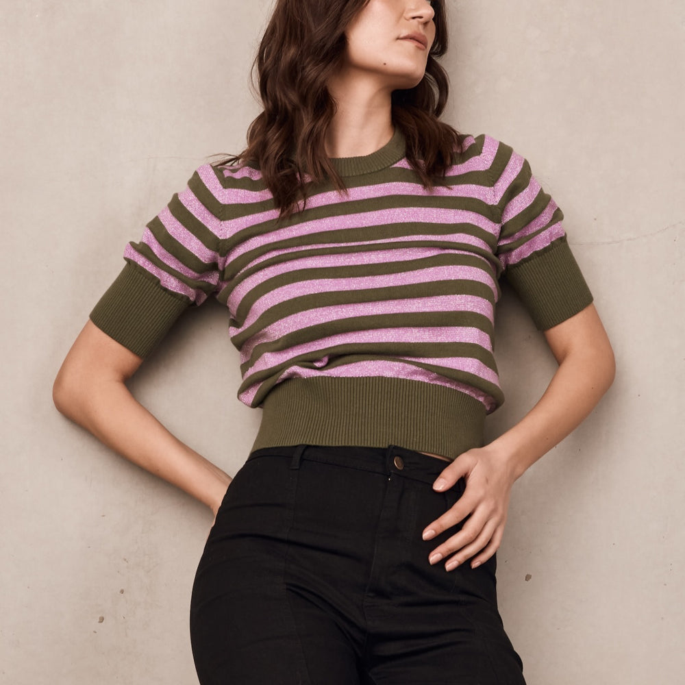 GREEN and DISCO LILAC Stripe Knit