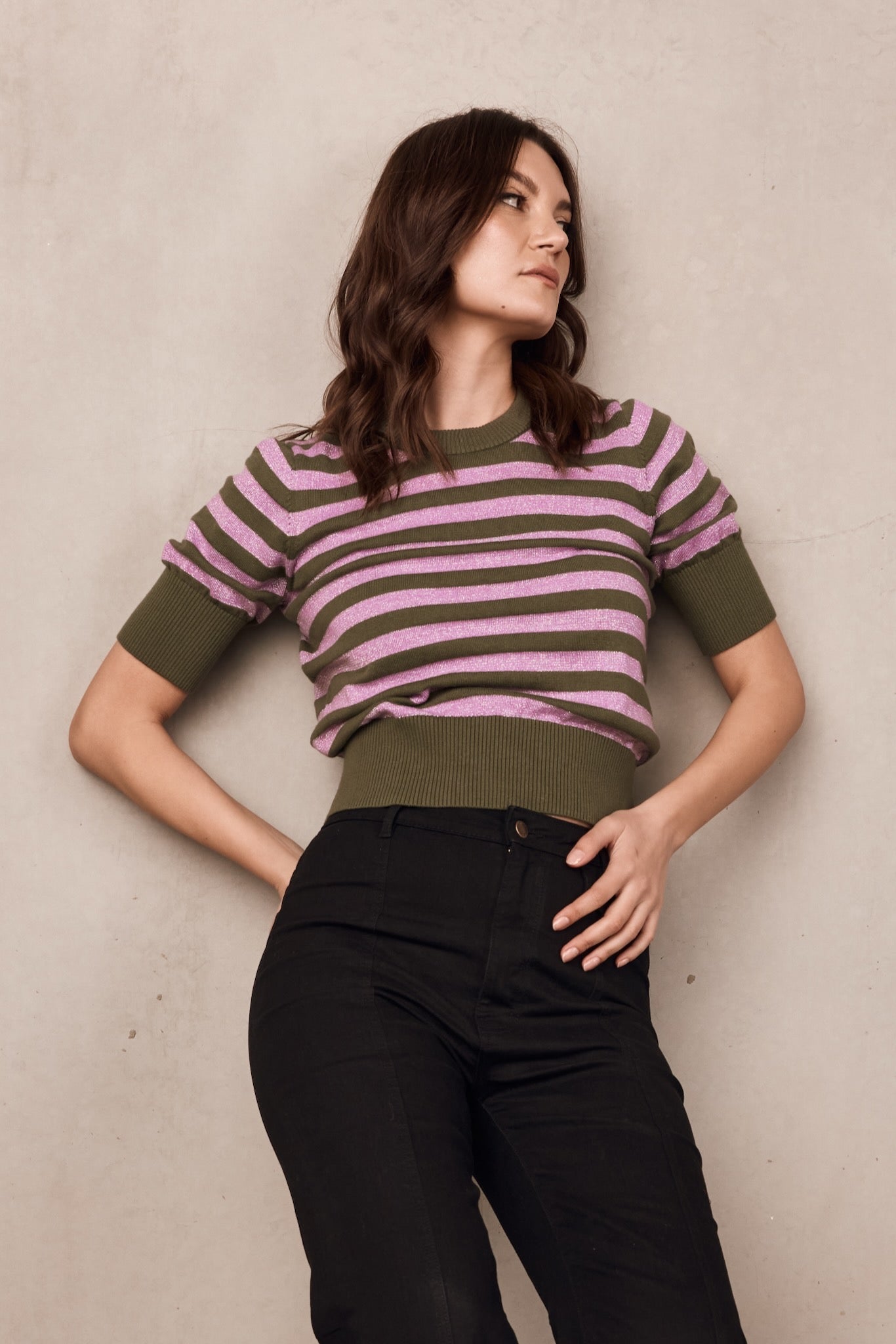 GREEN and DISCO LILAC Stripe Knit