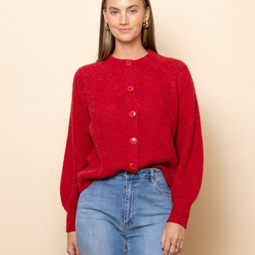RED Chunky Knit Cardigan