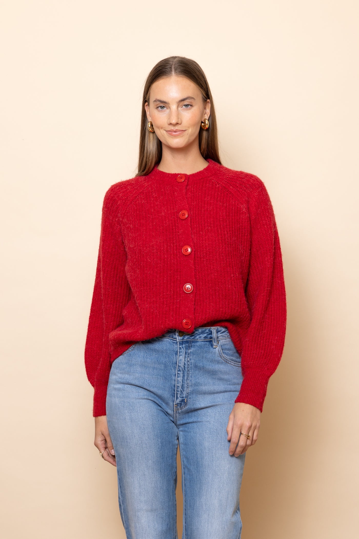 RED Chunky Knit Cardigan