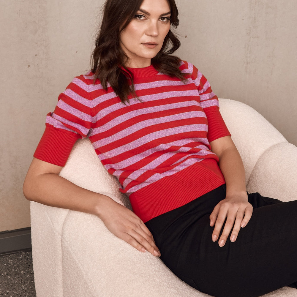RED and DISCO LILAC Stripe Knit