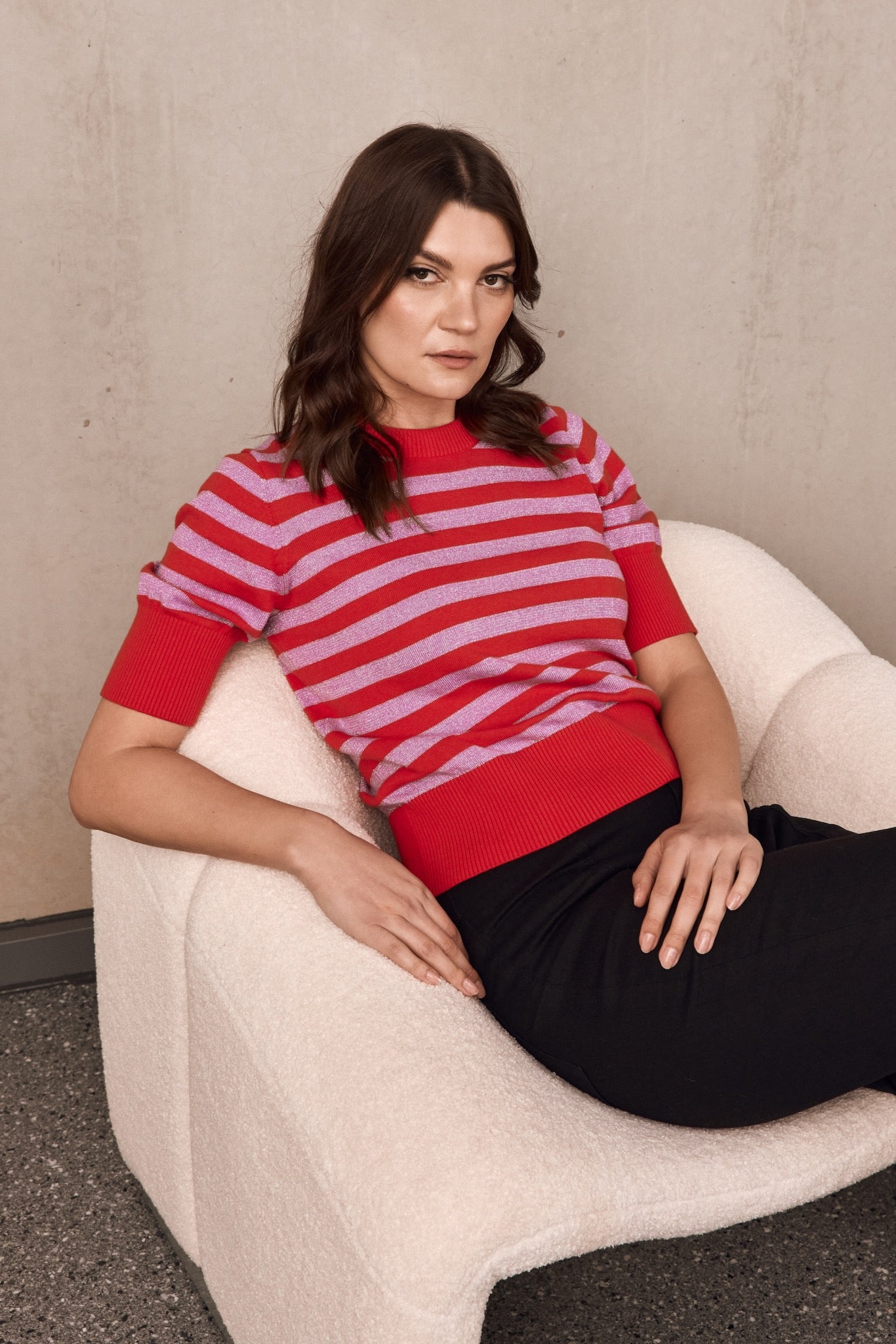RED and DISCO LILAC Stripe Knit