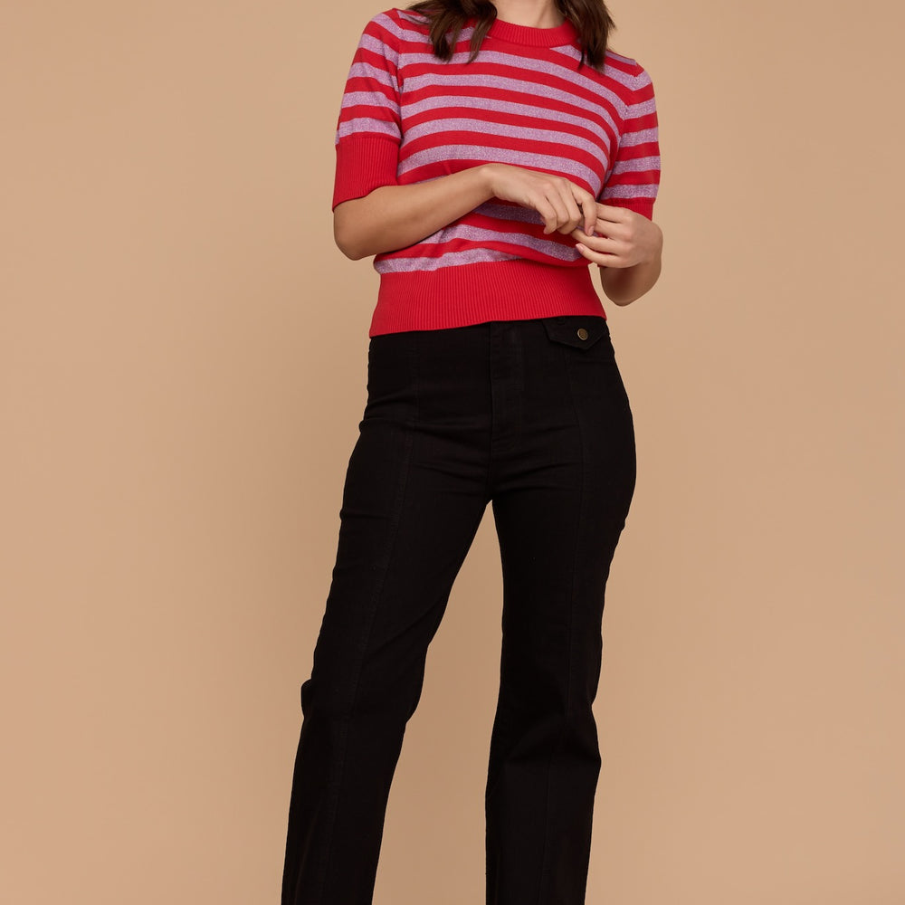 
                      
                        RED and DISCO LILAC Stripe Knit
                      
                    