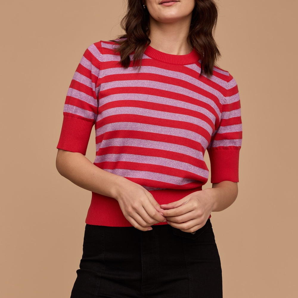 RED and DISCO LILAC Stripe Knit