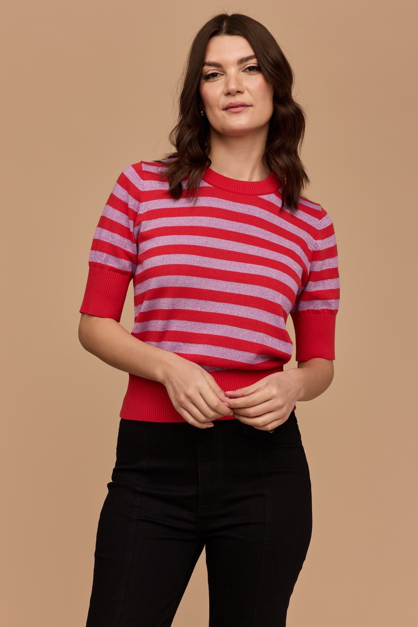 RED and DISCO LILAC Stripe Knit