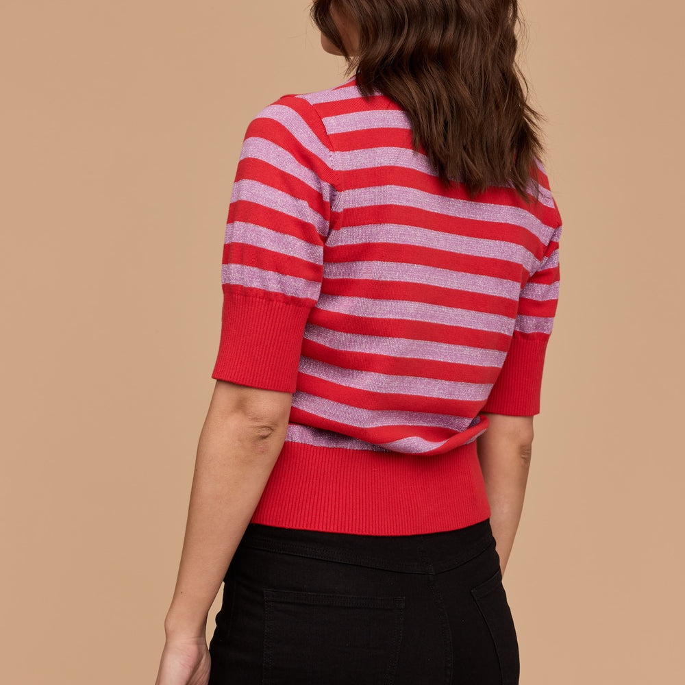 
                      
                        RED and DISCO LILAC Stripe Knit
                      
                    