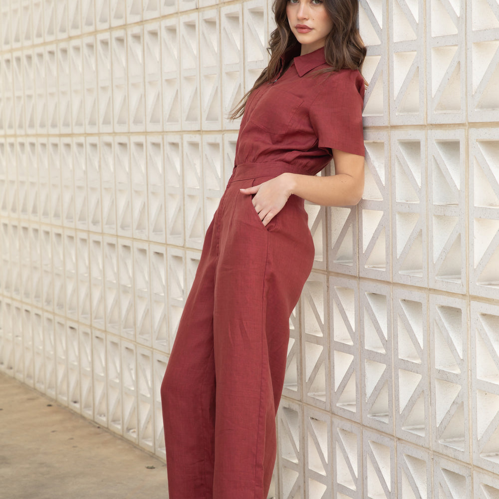 
                      
                        Rust Linen Jumpsuit Boilersuit
                      
                    