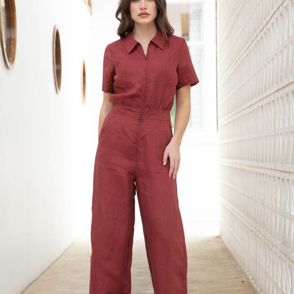
                      
                        Rust Linen Jumpsuit Boilersuit
                      
                    