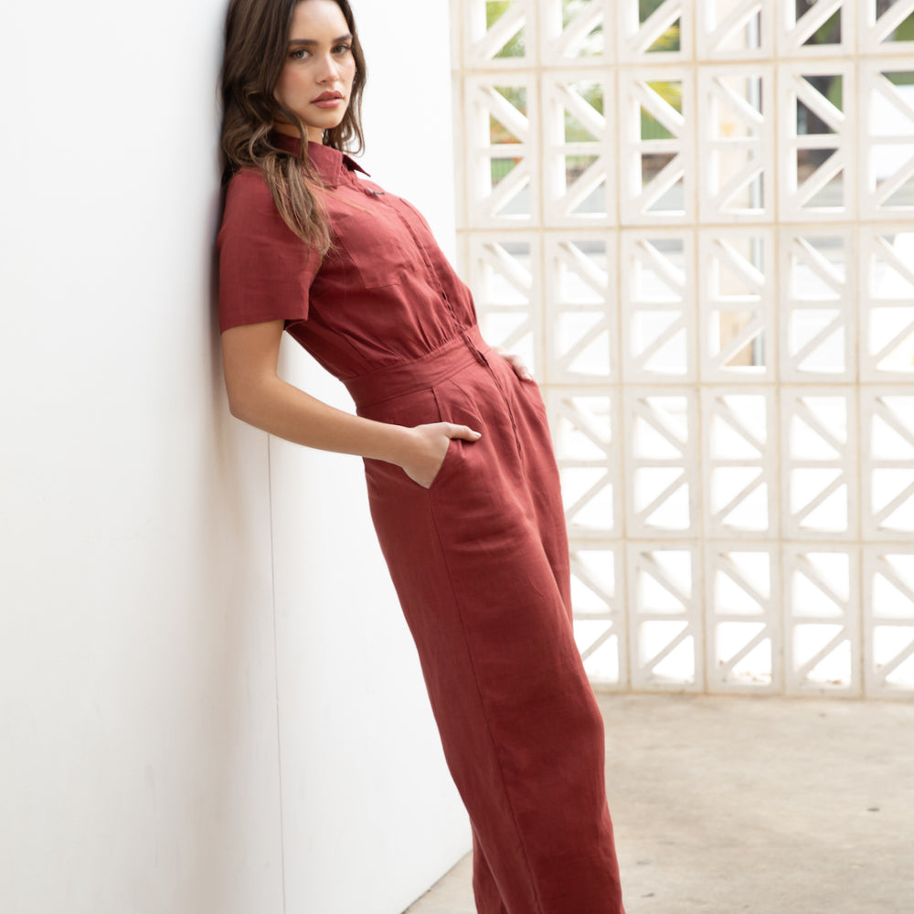 
                      
                        Rust Linen Jumpsuit Boilersuit
                      
                    