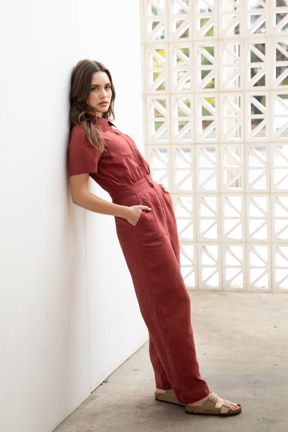 Rust Linen Jumpsuit Boilersuit