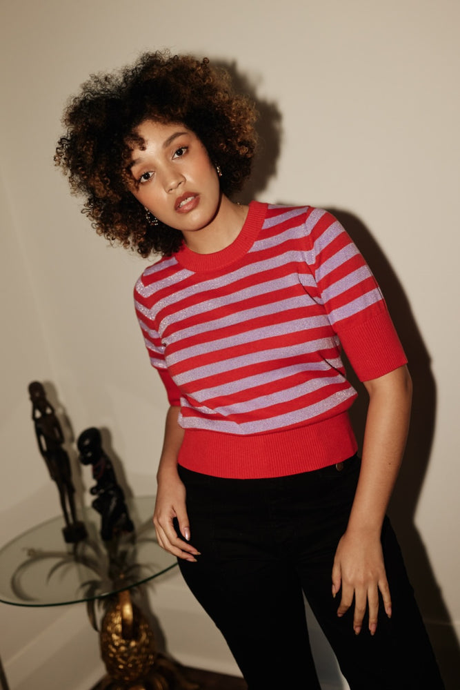 RED and DISCO LILAC Stripe Knit