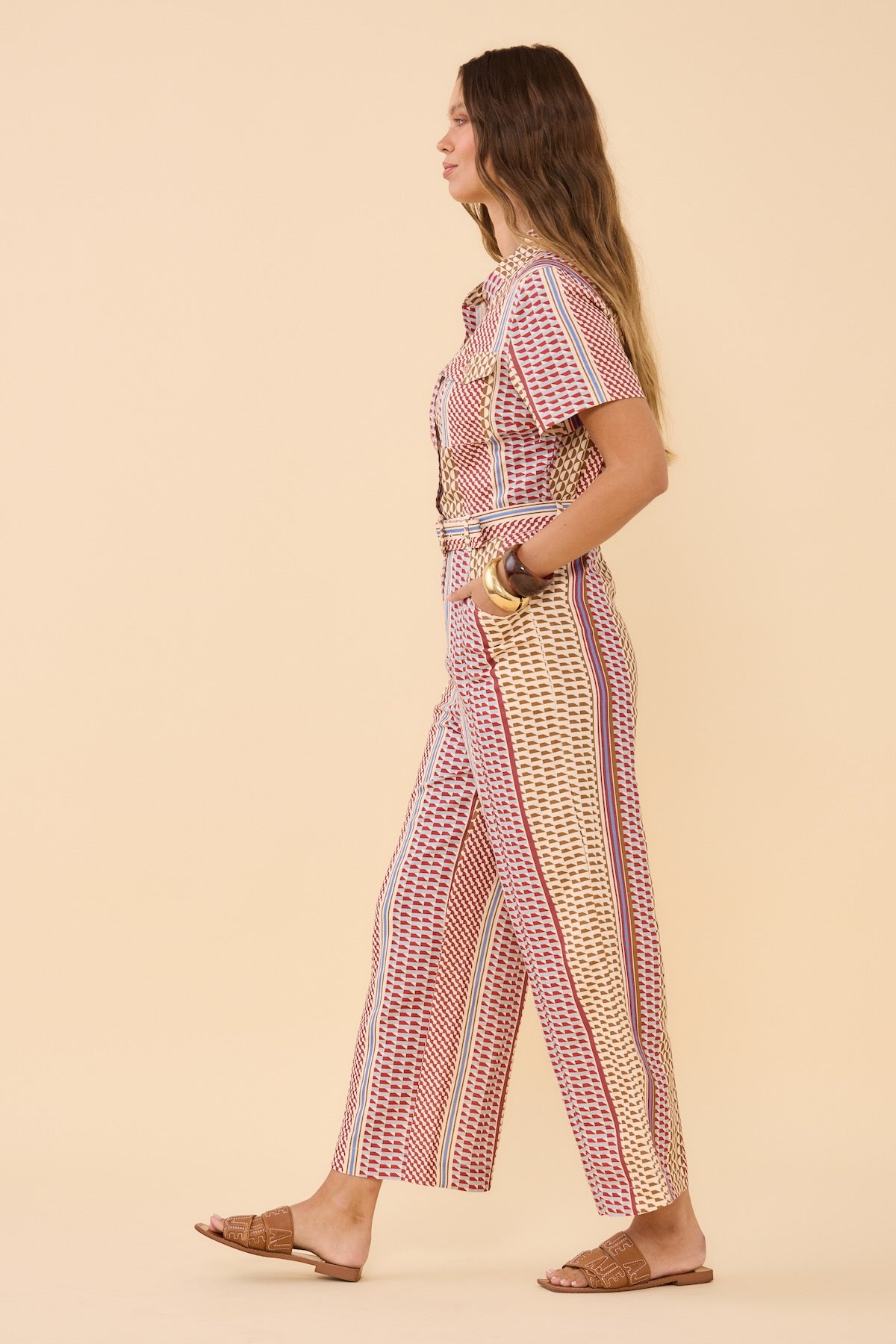 Woman wearing Frock Me Out Resort Mod Safari Jumpsuit 