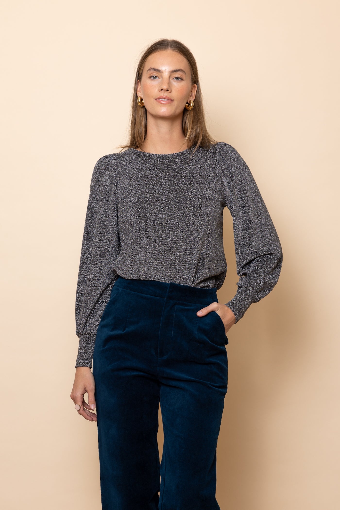 SILVER Lurex Bell Sleeve Top