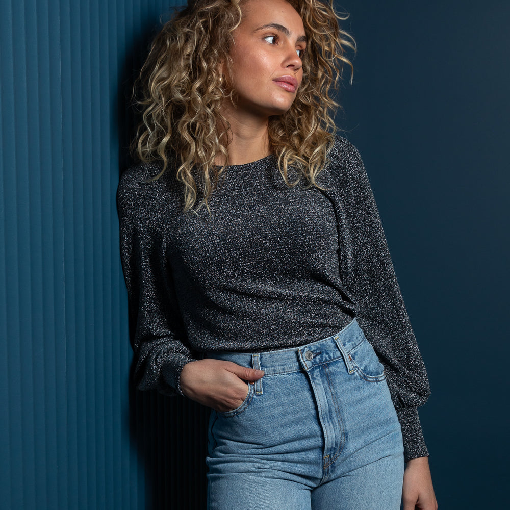 SILVER Lurex Bell Sleeve Top