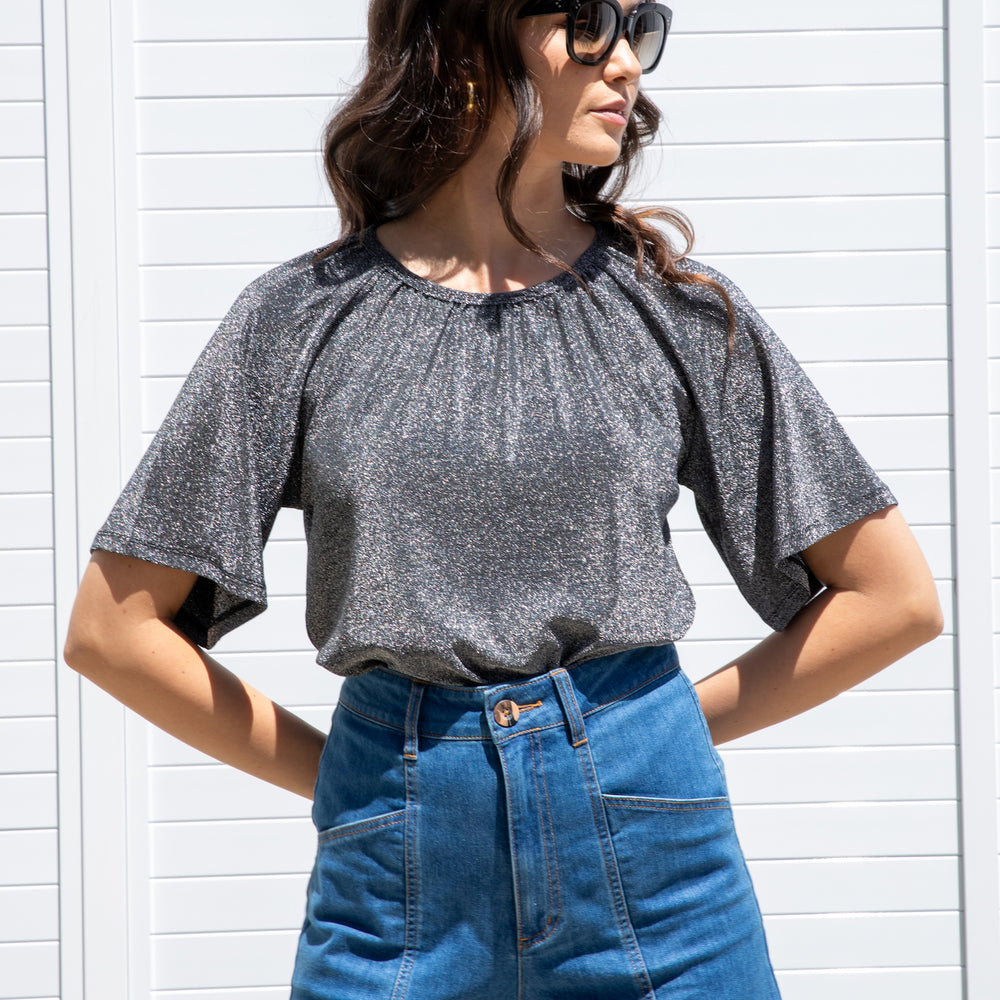 
                      
                        SILVER Fluted Sleeve Lurex Top
                      
                    