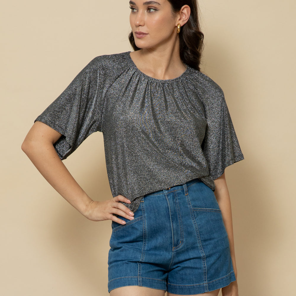 
                      
                        SILVER Fluted Sleeve Lurex Top
                      
                    