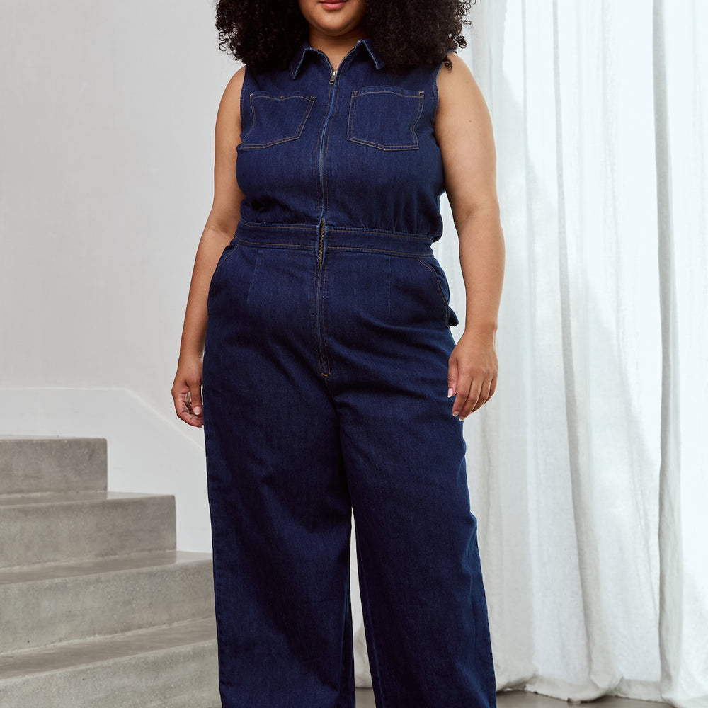 
                      
                        SLEEVELESS Denim Freestyler Jumpsuit
                      
                    