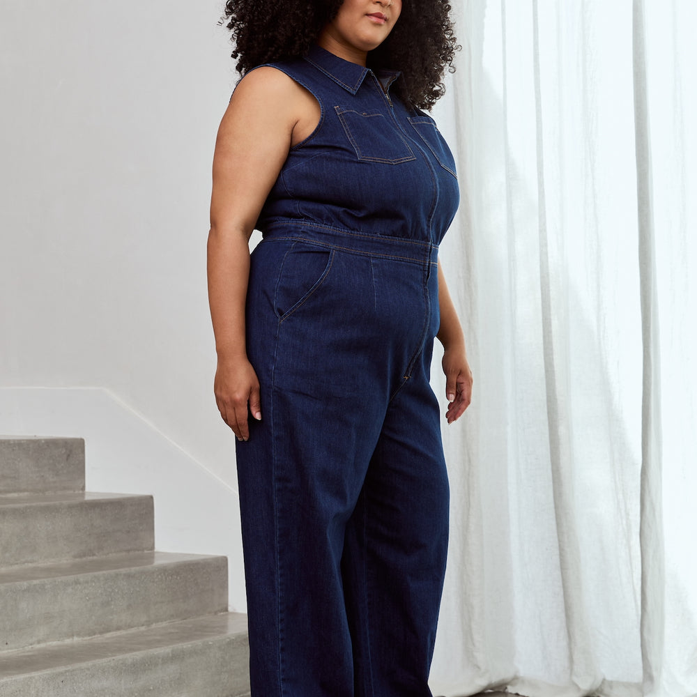 
                      
                        SLEEVELESS Denim Freestyler Jumpsuit
                      
                    