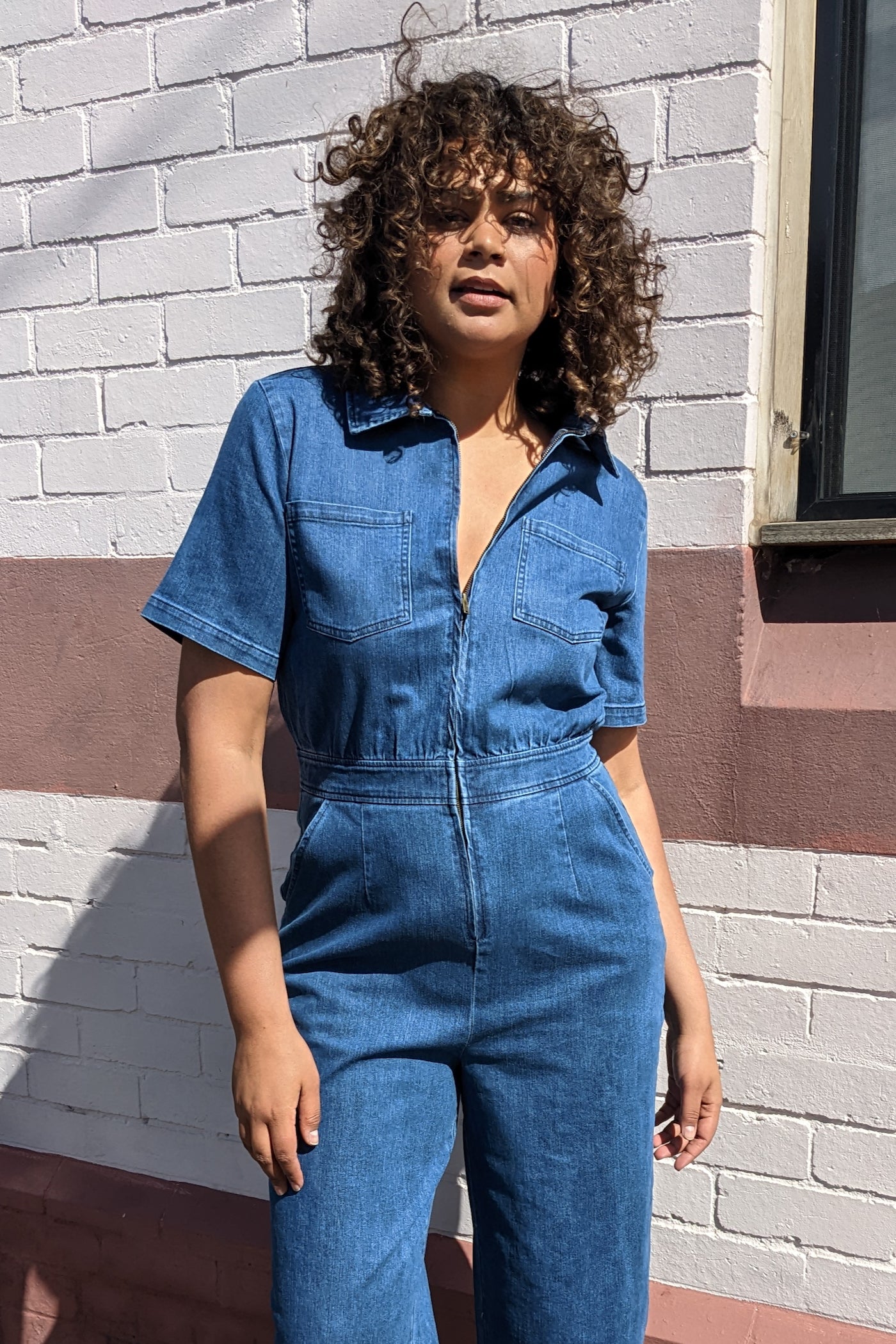 デンハム 美品 DENHAM BEND JUMPSUIT サロペット M ブルー Frock Me Linen Jumpsuit Melbourne Wide Leg Linen Jumpsuit In
