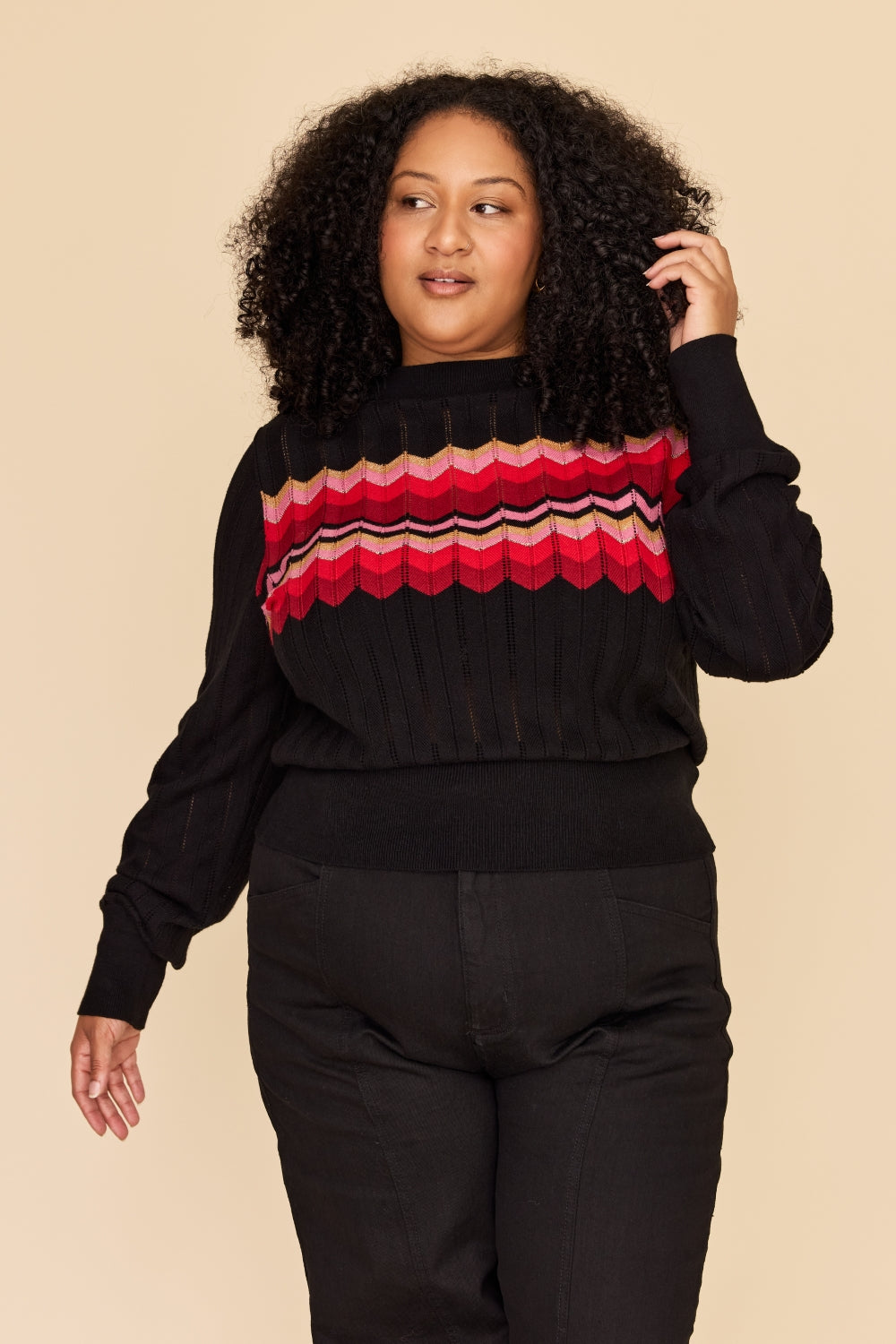 ZIG ZAG Cotton Cashmere Pointelle Knit Jumper