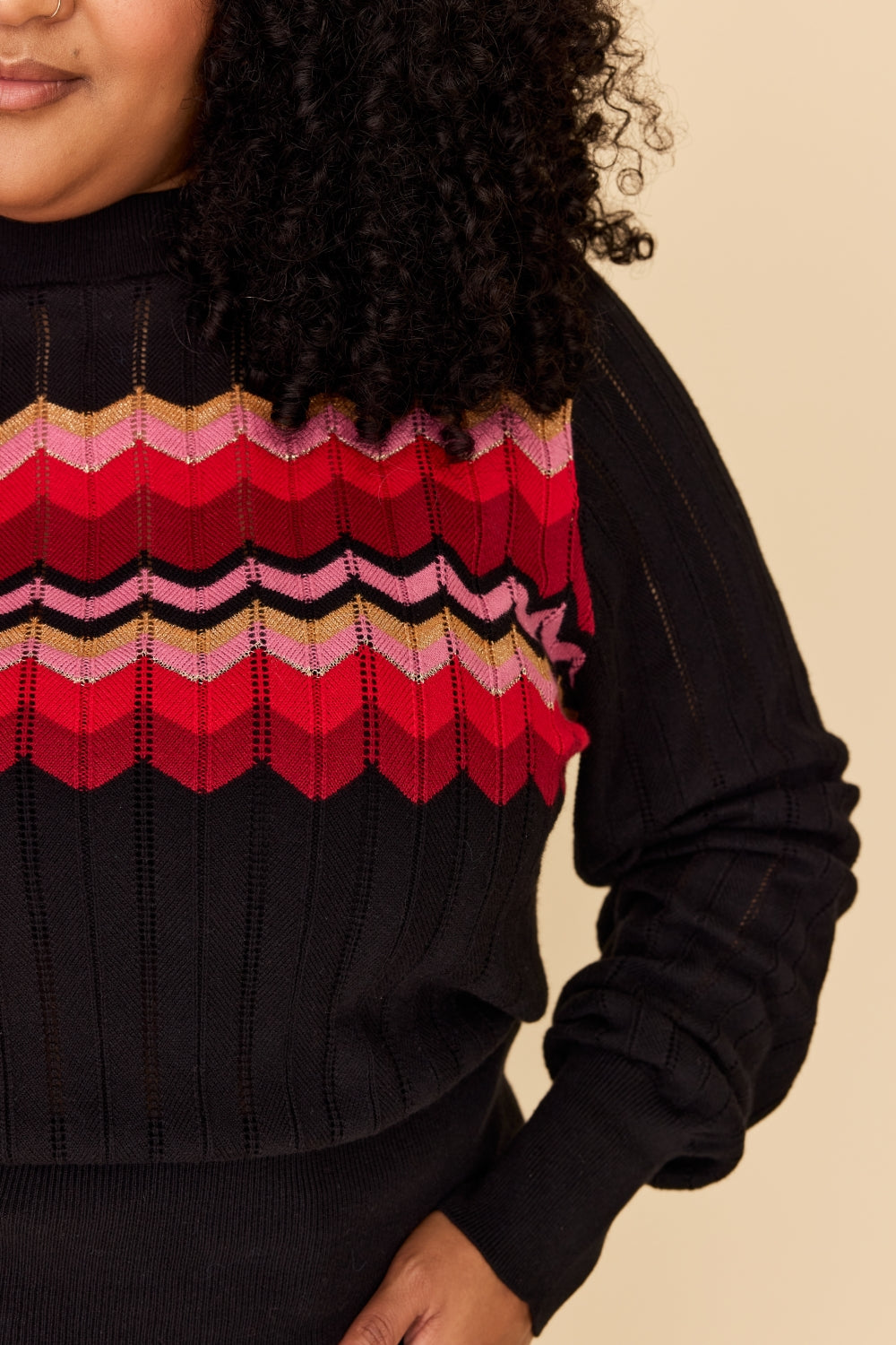 ZIG ZAG Cotton Cashmere Pointelle Knit Jumper