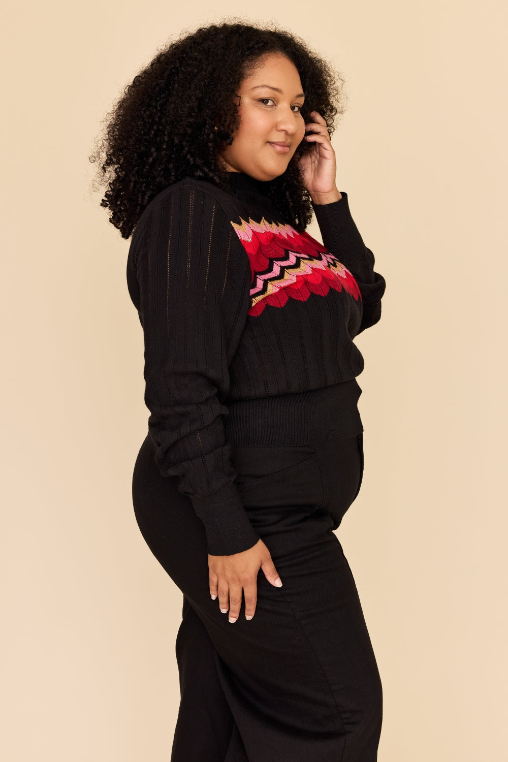 ZIG ZAG Cotton Cashmere Pointelle Knit Jumper