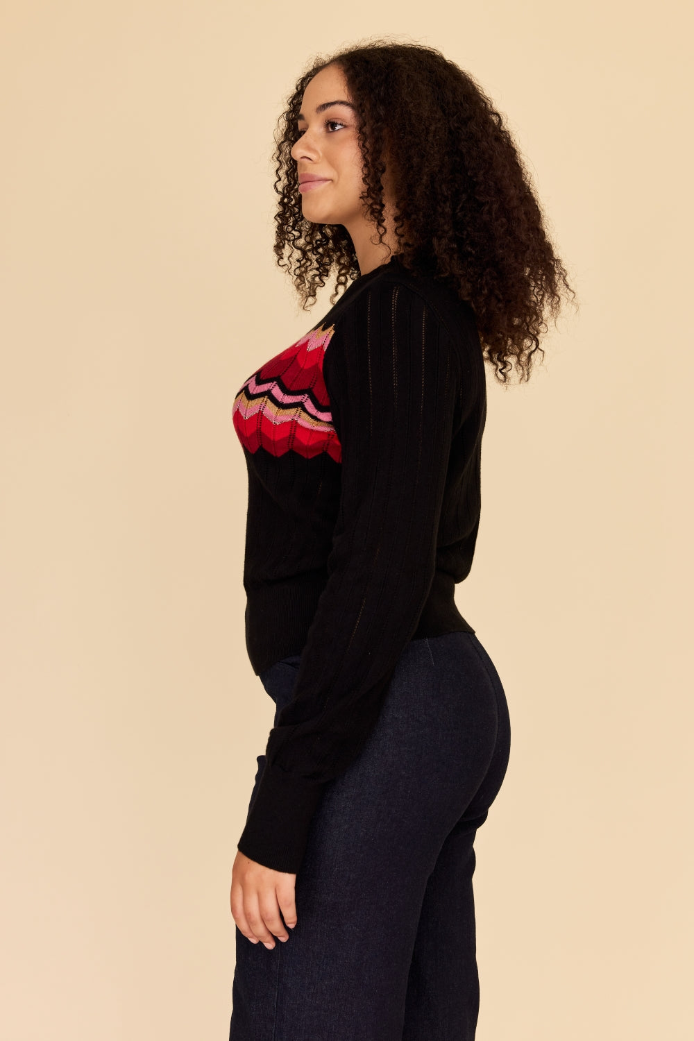 ZIG ZAG Cotton Cashmere Pointelle Knit Jumper