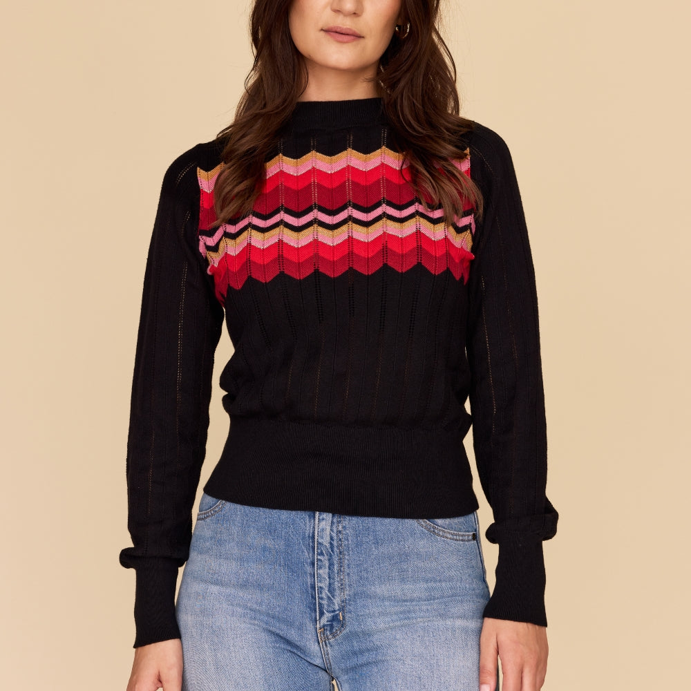 ZIG ZAG Cotton Cashmere Pointelle Knit Jumper