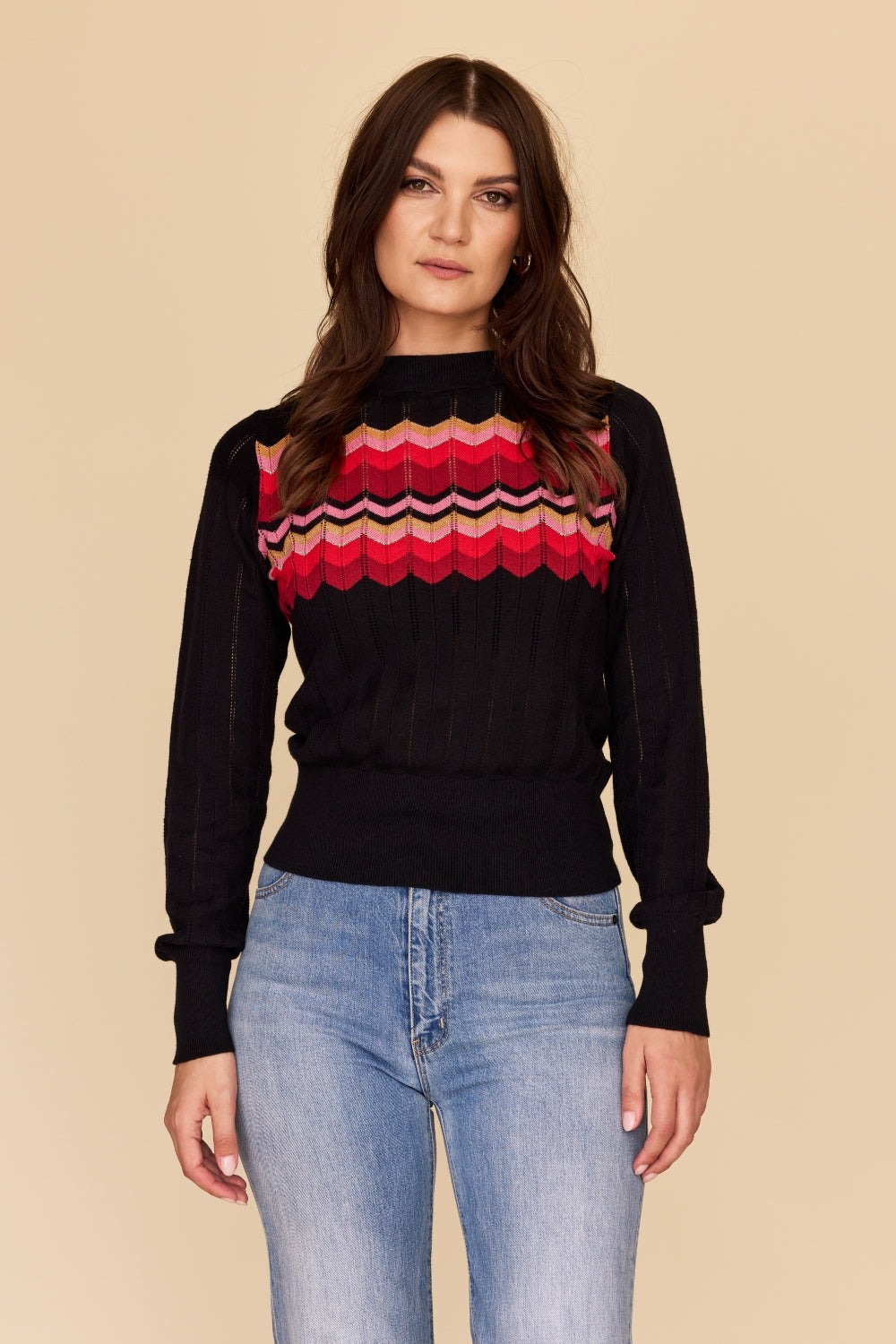 ZIG ZAG Cotton Cashmere Pointelle Knit Jumper