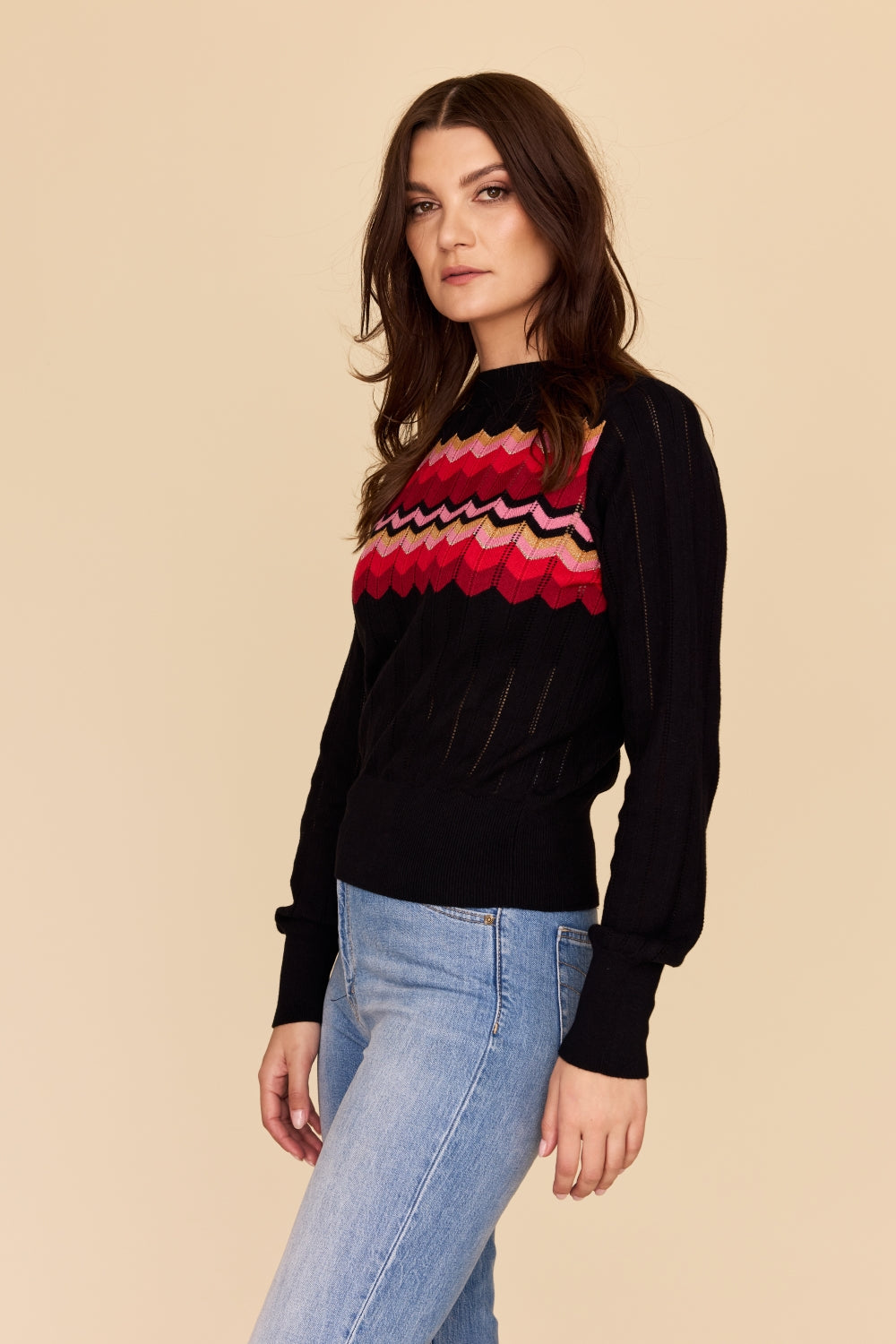 ZIG ZAG Cotton Cashmere Pointelle Knit Jumper