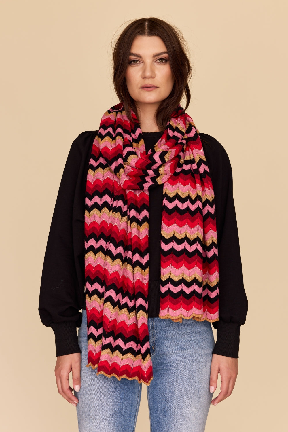 ZIG ZAG STRIPE Cotton Cashmere Pointelle Scarf