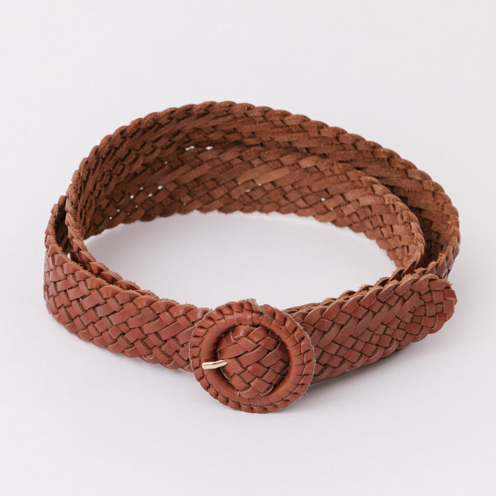 Tan woven vintage style leather belt