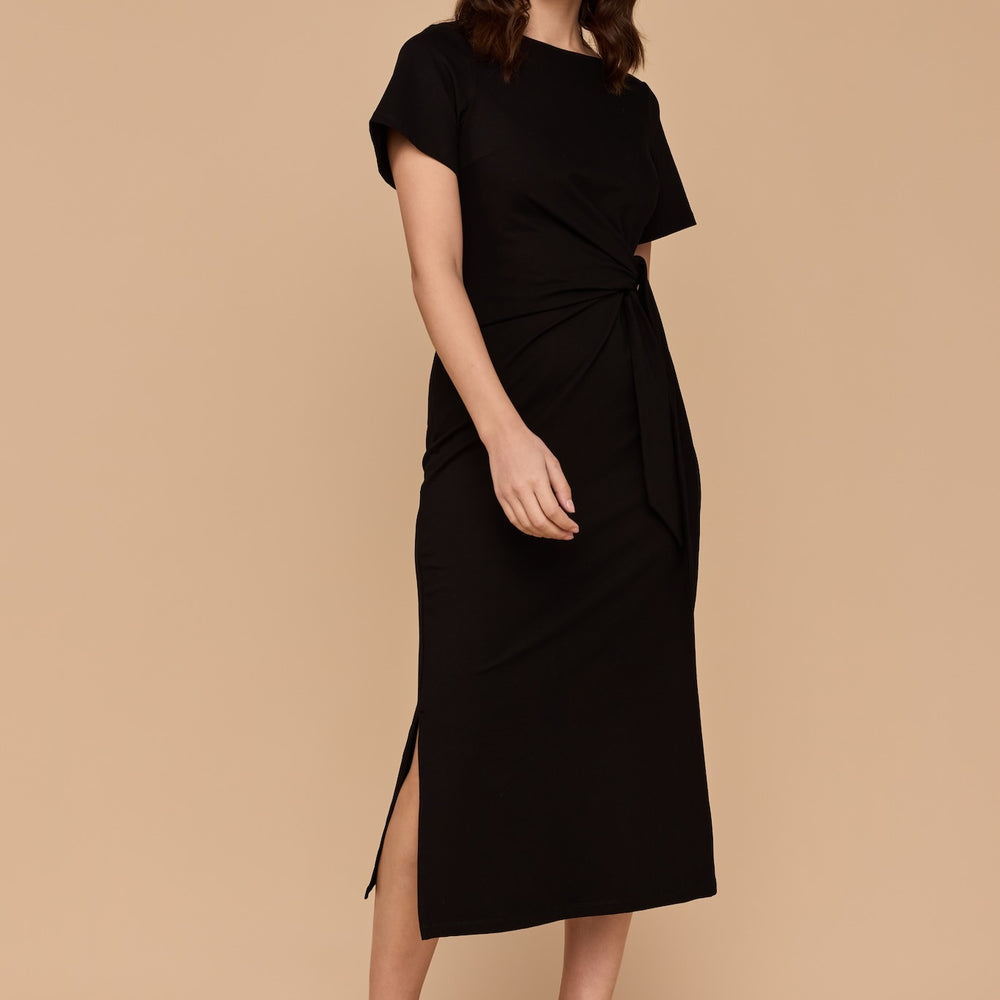 WHOLESALE - BLACK Tie Waist Stretch Dress