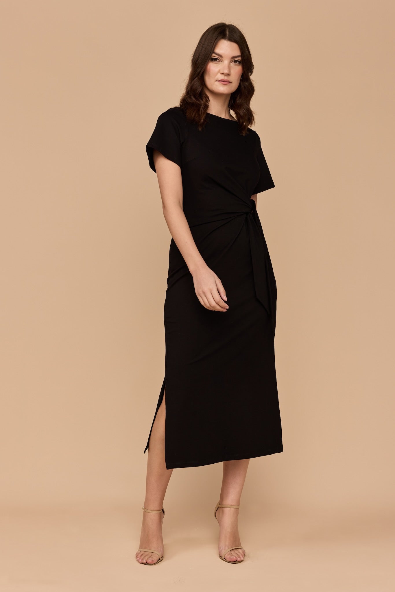 WHOLESALE - BLACK Tie Waist Stretch Dress