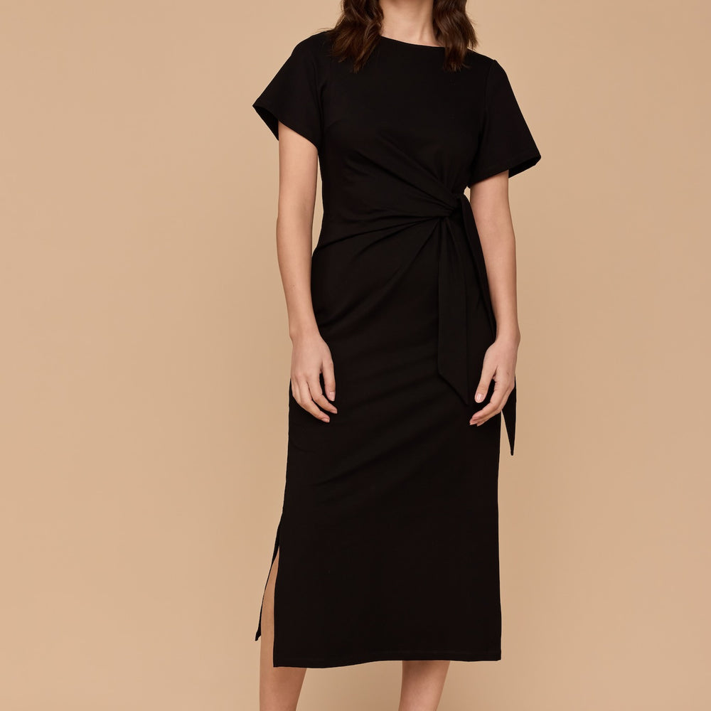 WHOLESALE - BLACK Tie Waist Stretch Dress