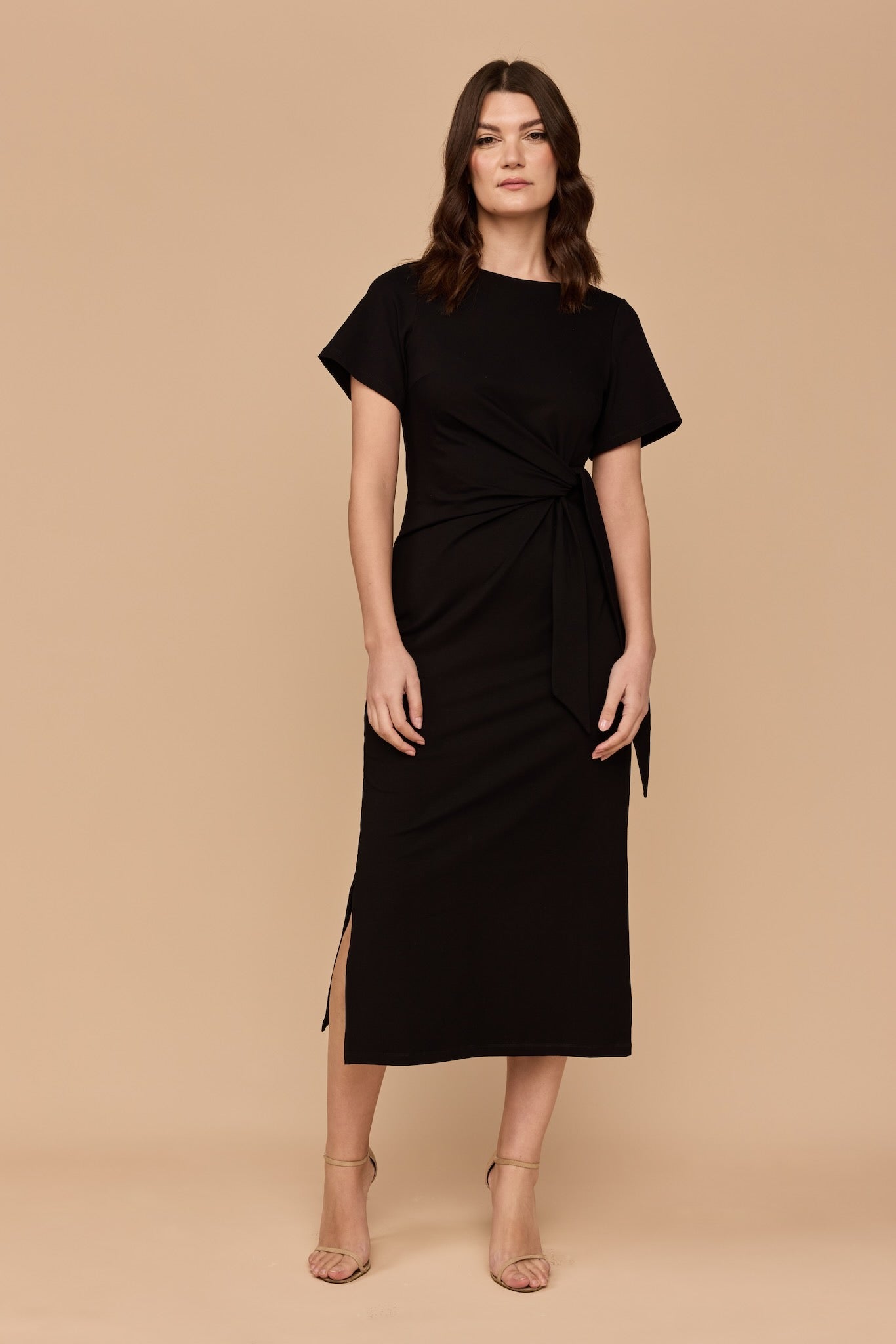 WHOLESALE - BLACK Tie Waist Stretch Dress