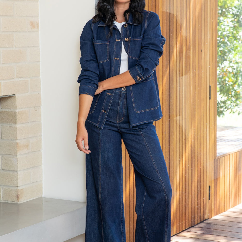 
                      
                        Indigo Denim High Waisted Pants
                      
                    