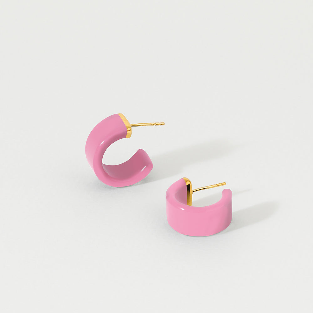 Huggies Earrings - ROSE PINK & Gold Plate