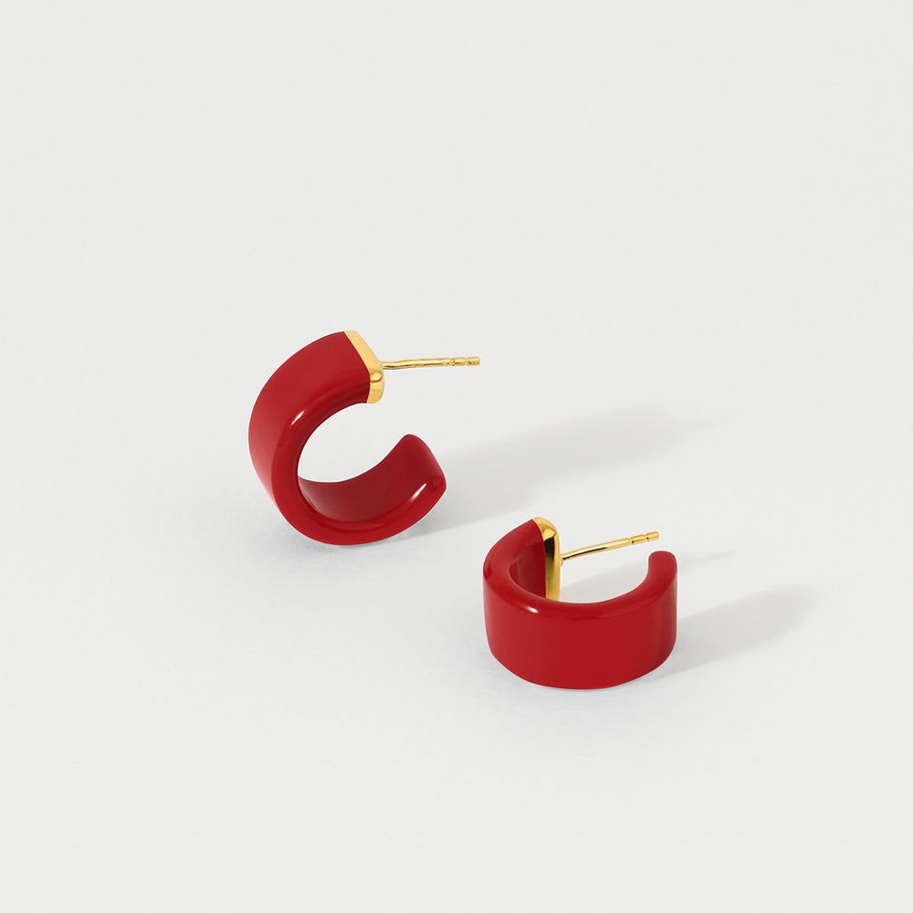 Huggies Earrings - TOMATO & Gold Plate
