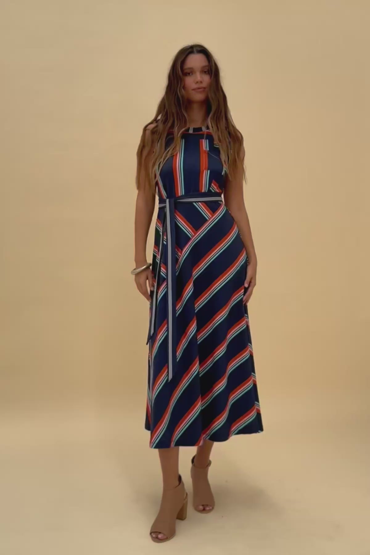 Woman wearing Frock Me Out Retro Stripe Roller Dress