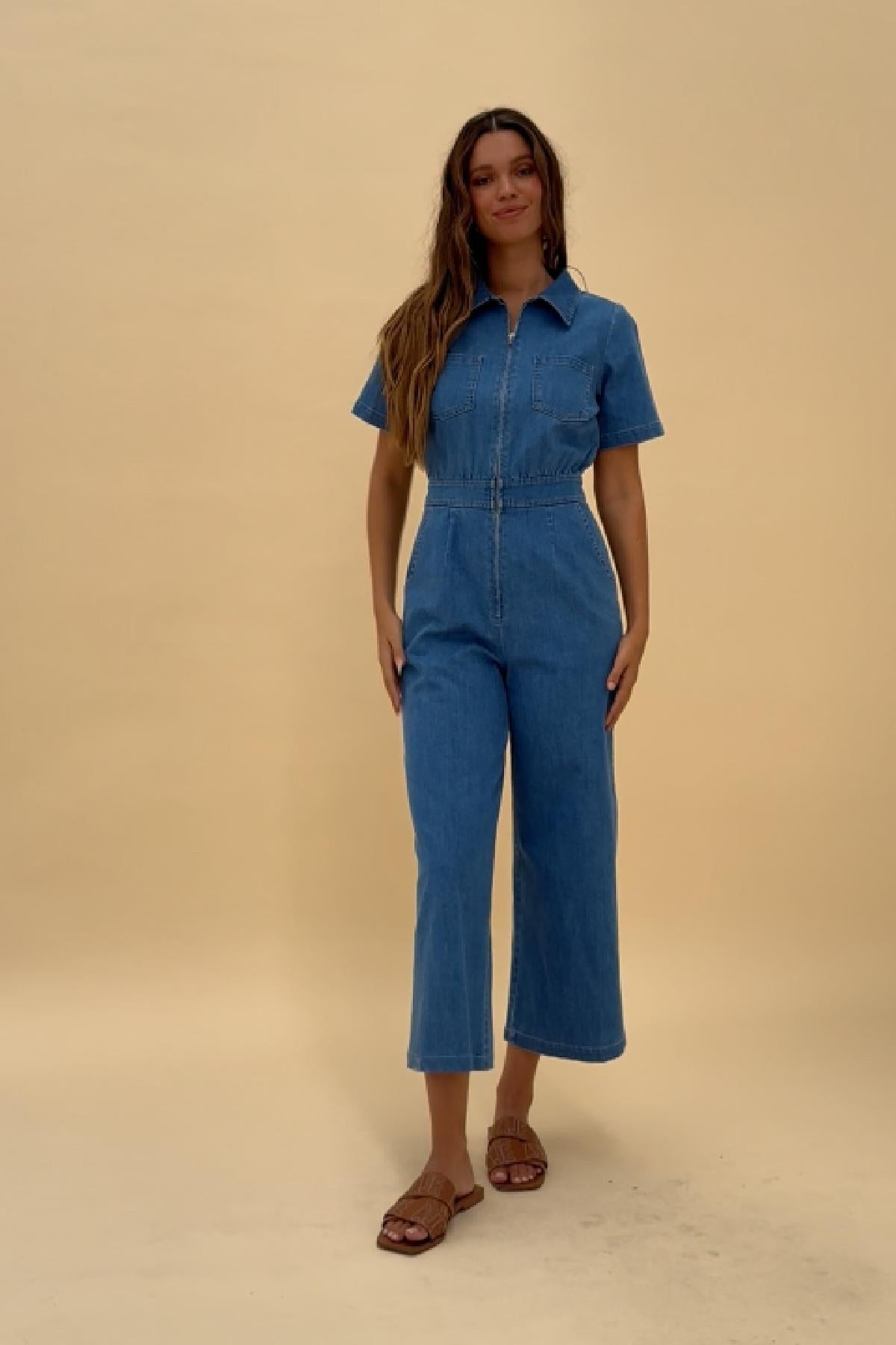 Woman wearing Frock Me Out Freestyler Jumpsuit (Vintage Wash)